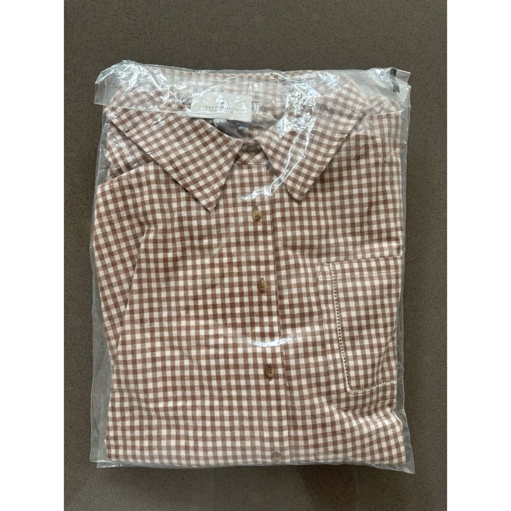NWT Tuckernuck Brown Checkered Women's Button Down Shirt - Picture 2 of 2